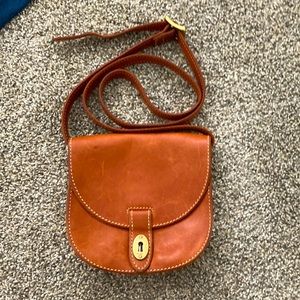 Fossil Brown Mini Crossbody Saddle Bag / Purse Small